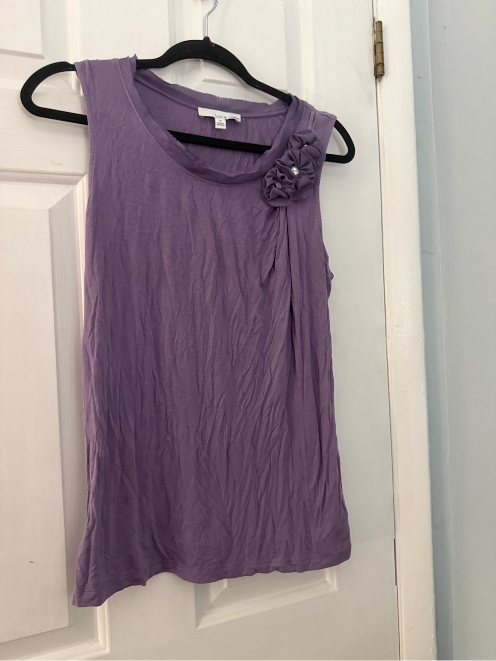 Lucy & Laurel Purple Floral Appliqué Sleeveless Tunic Top Medium Y2K
